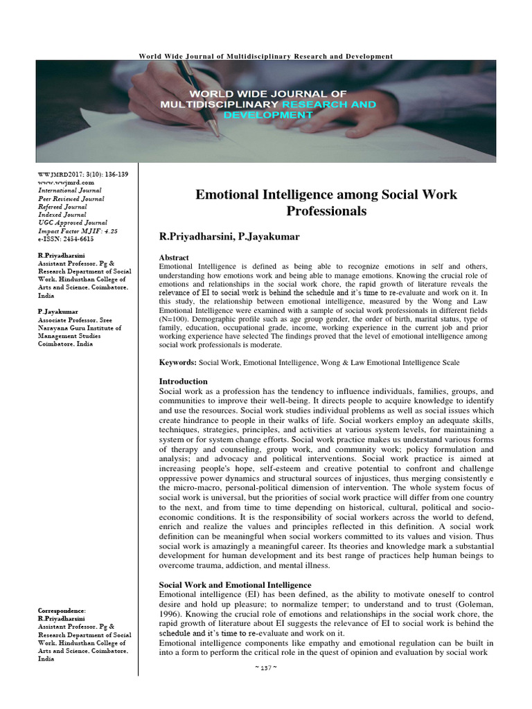 Emotional Intelligence among Social Work Professionals | PDF ...