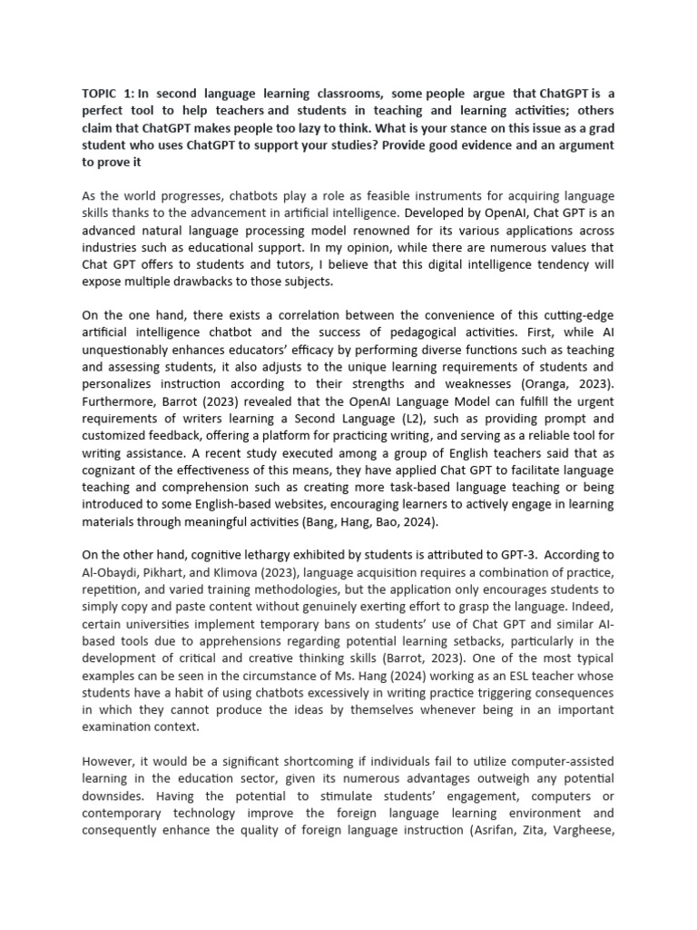 ChatGPT in Language Learning: Pros and Cons | PDF | Educational ...