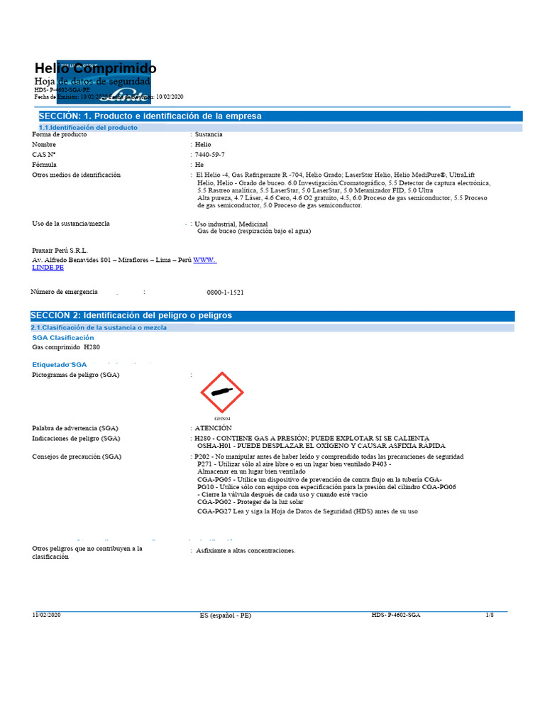 HDS Helio Comprimido P-4602 | PDF | Helio | Agua