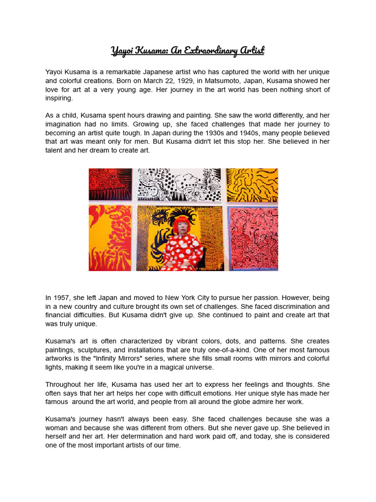 Yayoi Kusama An Extraordinary Artist Pdf