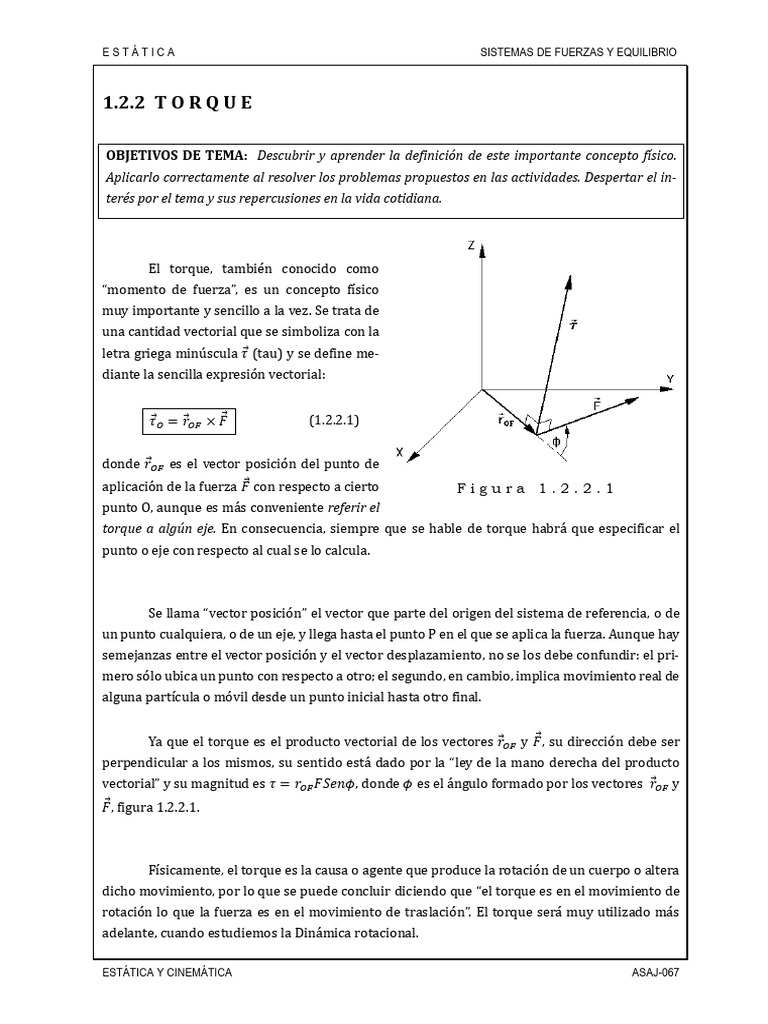 Definición y Cálculo del Torque | PDF | Vector Euclidiano | Esfuerzo de ...