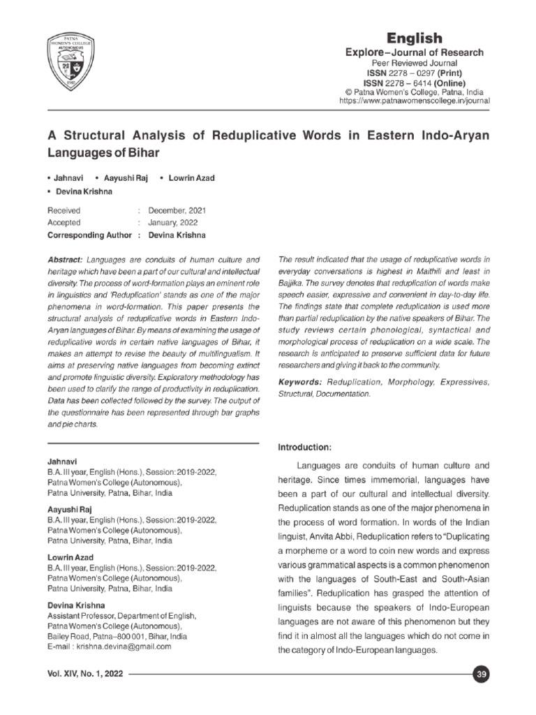 Linguistic Reduplication in Bihar | PDF | Languages | Foreign Language ...