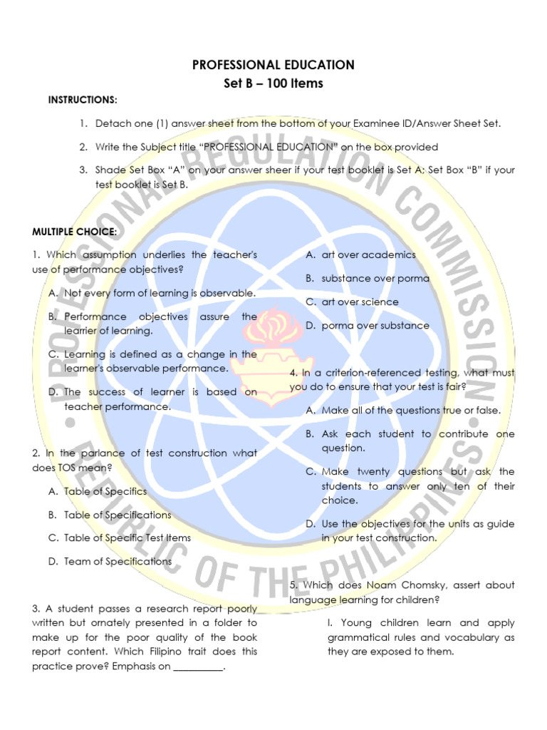 Updated Prof Ed 100 Items | PDF | Teachers | Learning