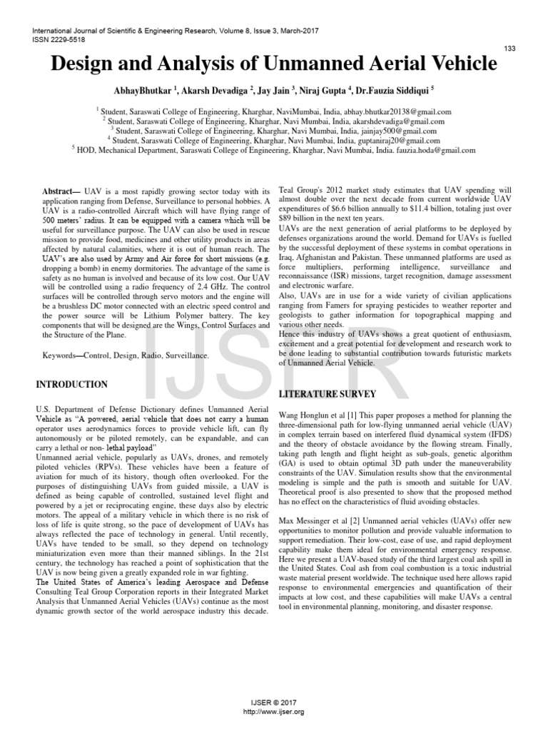 DESIGN and ANALYSIS of UNAMANNED AERIAL VEHICLE | PDF | Unmanned Aerial ...