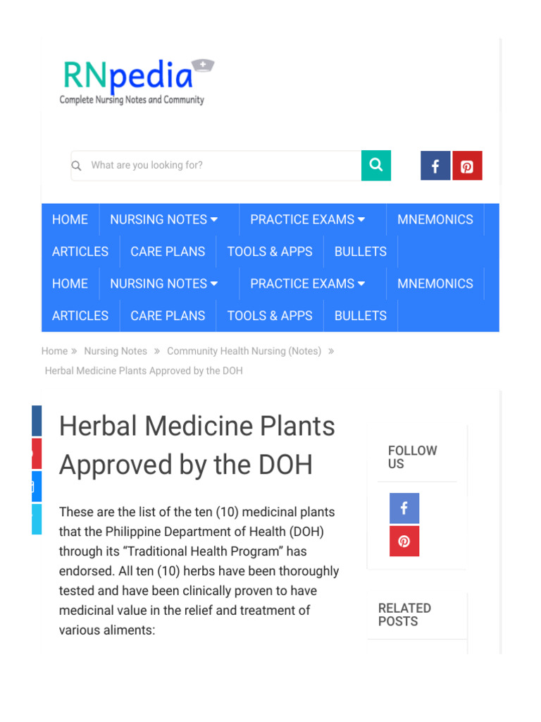 Herbal Medicine Plants Approved by the DOH RNpedia PDF Dermatitis