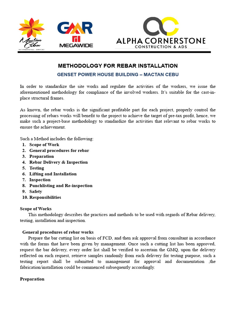 Rebar Installation Methodology Guide | PDF | Quality Assurance ...
