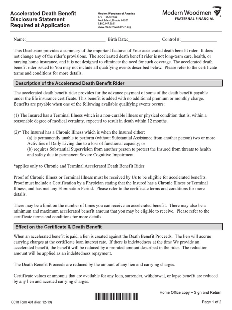 Accelerated Death Benefit Disclosure Statement | PDF