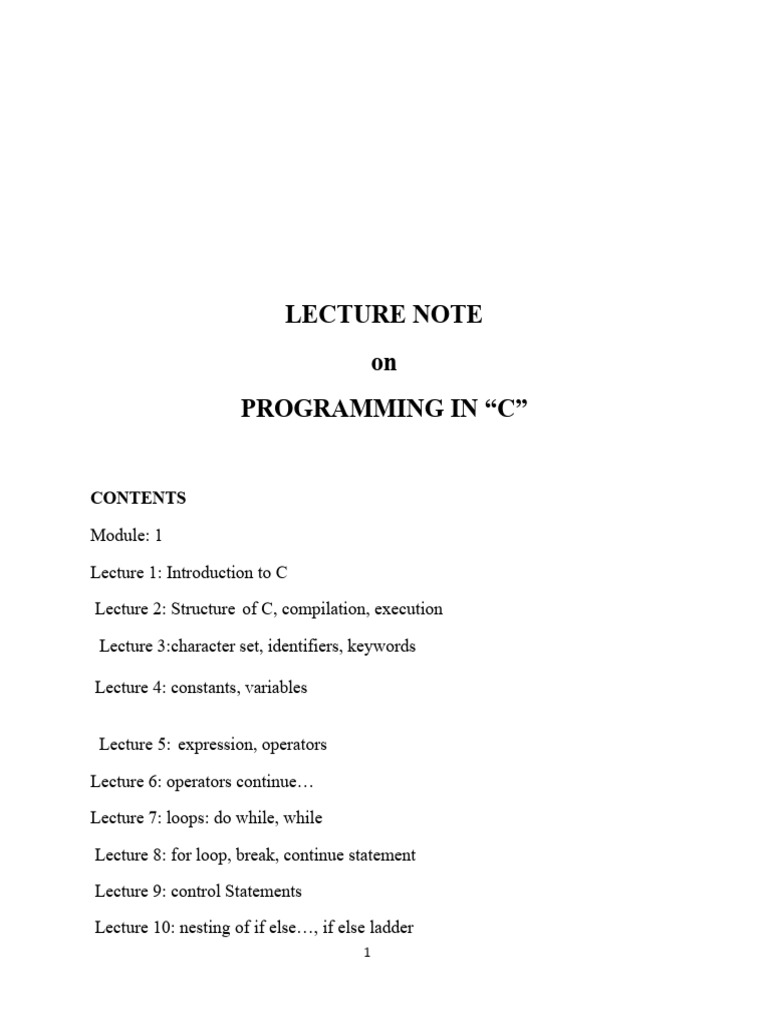 Lecture Note On Programming in 