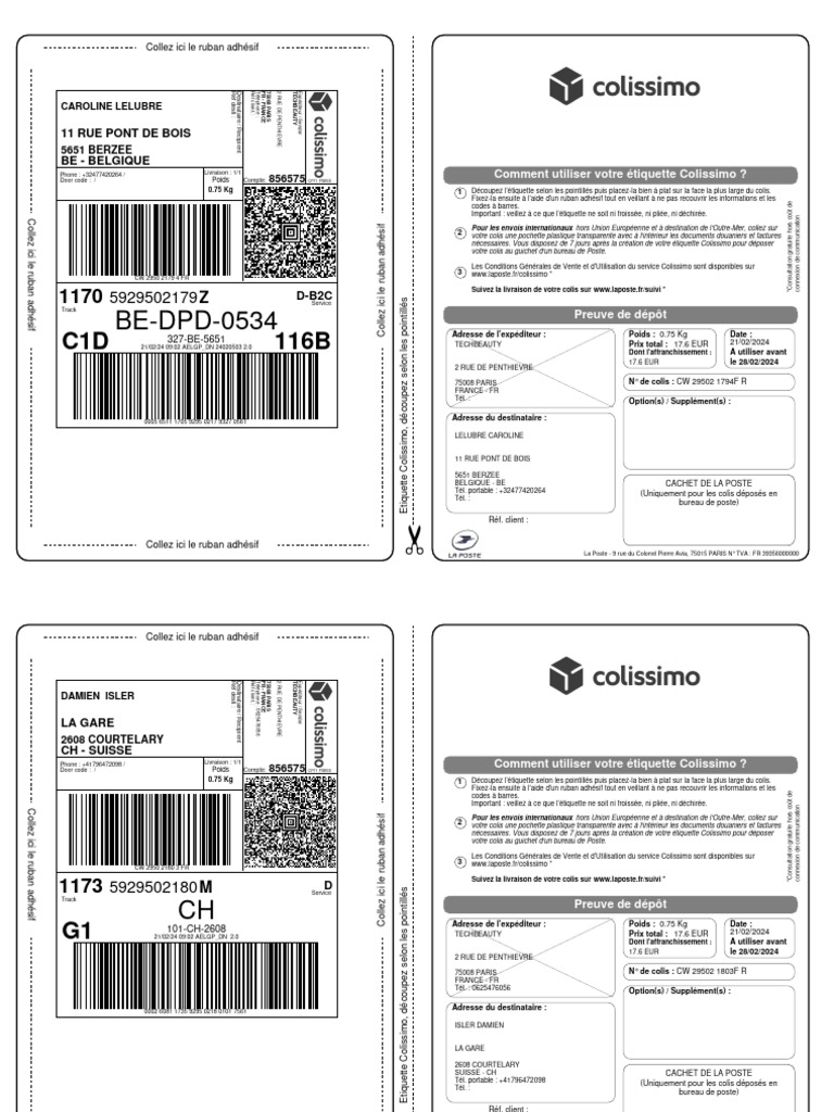 Bordereau d'envoi Colissimo international | PDF | Services publics ...