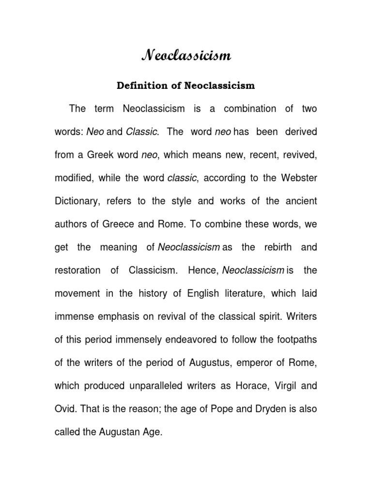 Neo Classicism Pdf Poetry Classicism