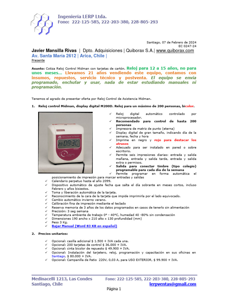 Oferta Reloj Control Midman M200D | PDF | Informática | Tecnología de ...