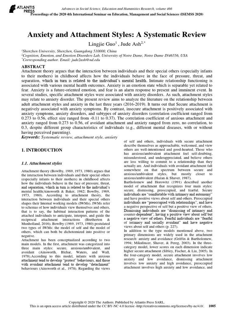 Anxiety and Attachment Styles A Systematic Review | PDF | Attachment ...