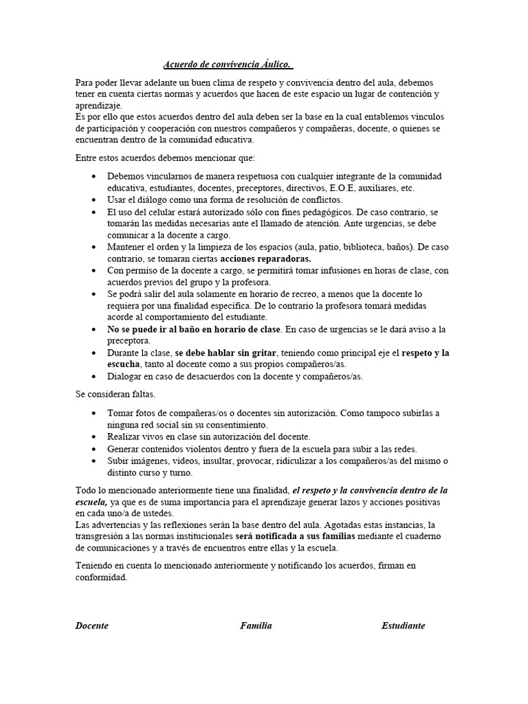 Acuerdos de Convivencia en el Aula | PDF | Salón de clases | Escuelas