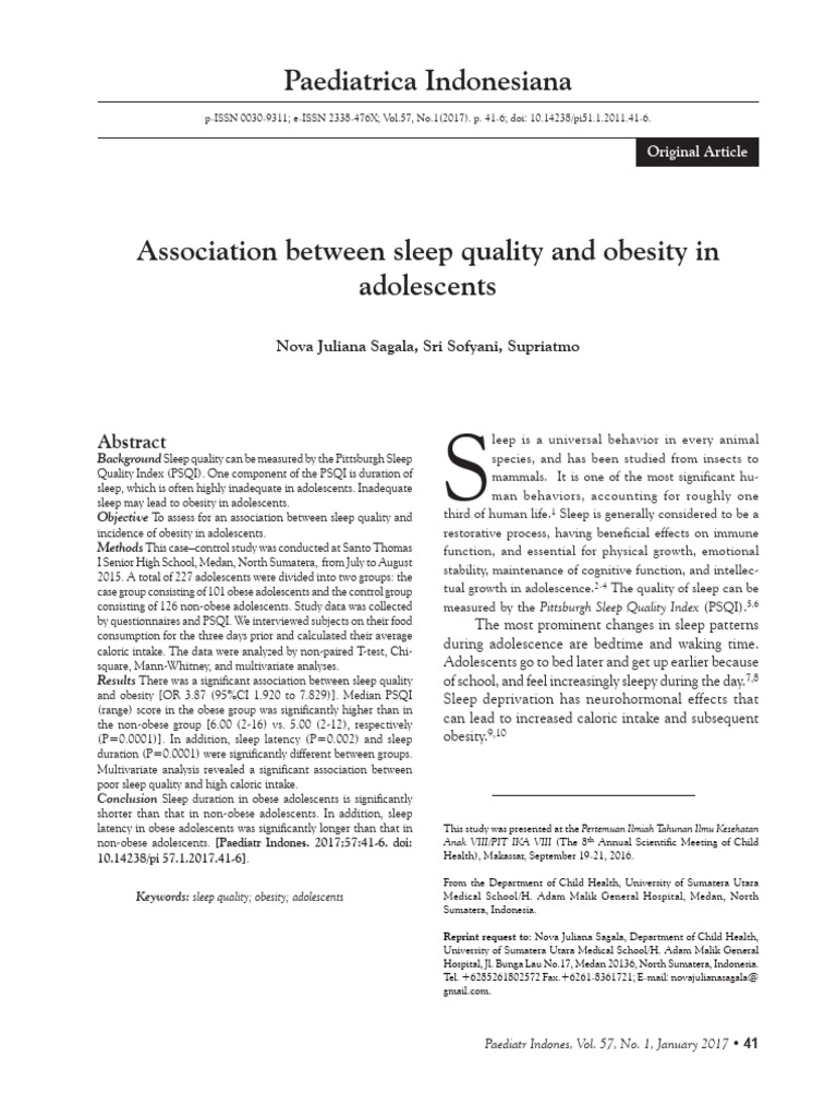 Association Between Sleep Quality and Ob | PDF | Sleep | Obesity