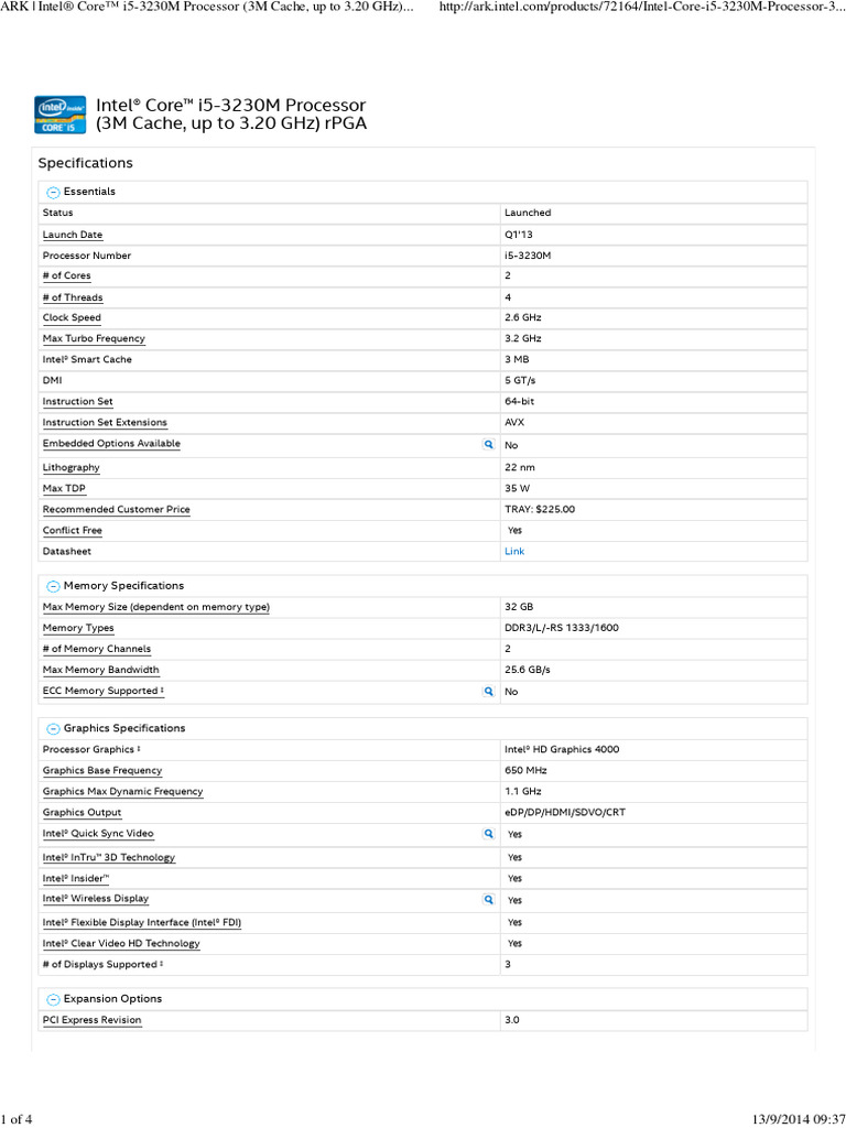 ARK - Intel® Core™ I5-3230m Processor (3M Cache, Up To 3 | PDF | Intel ...
