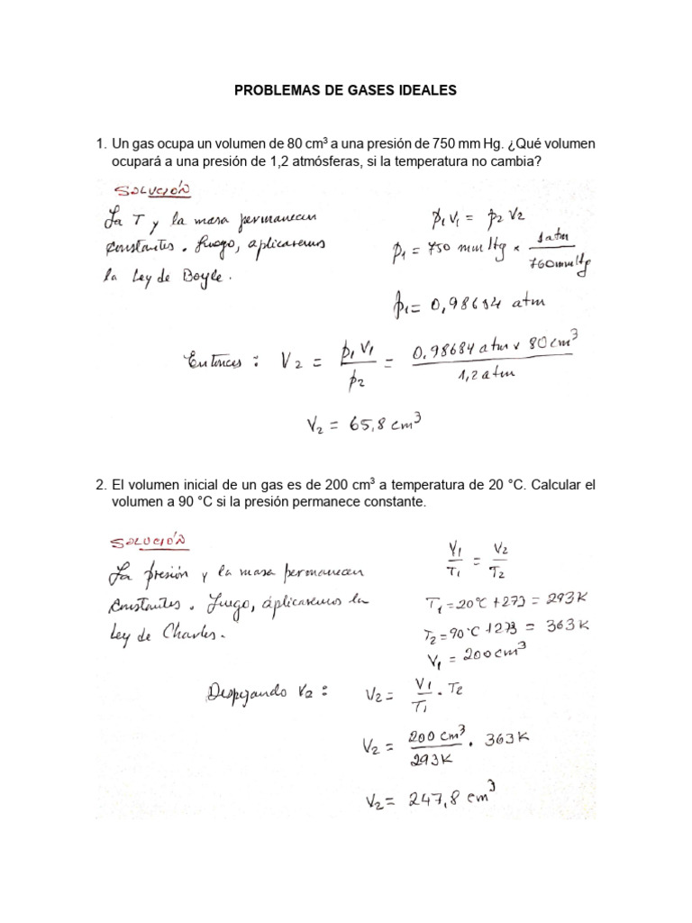 Problemas Resueltos de Gases Ideales | PDF | Gases | Presión