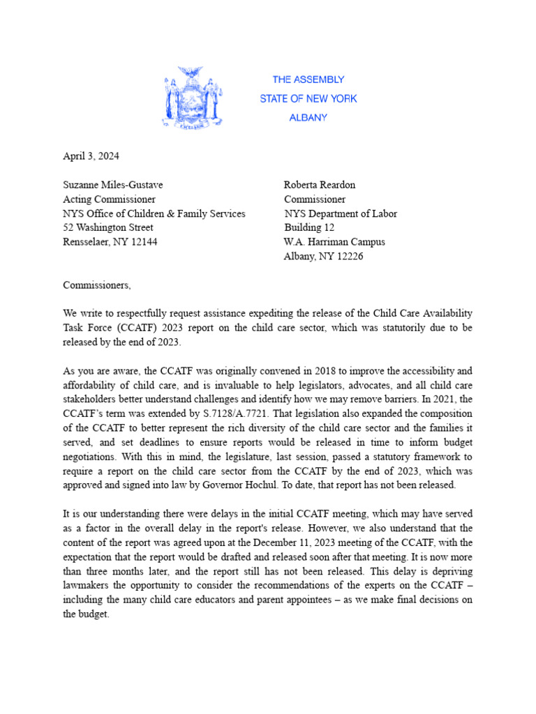 4.3.24 CCATF Letter | PDF | Child Care