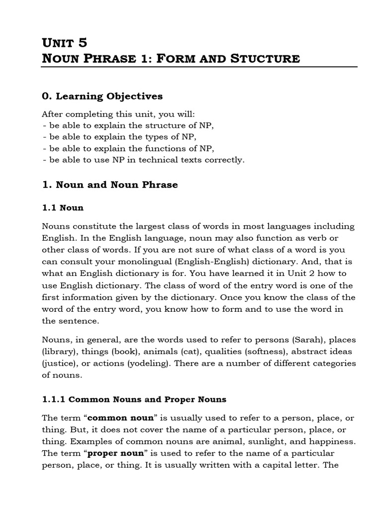 Noun Phrase Structure and Types Guide | PDF | Adjective | Noun