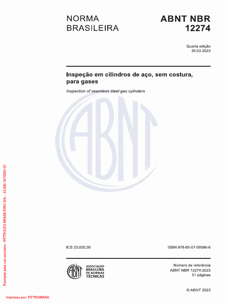 ABNT NBR 12274 - Inspeção em Cilindros de Aço, Sem Costura, para Gases ...