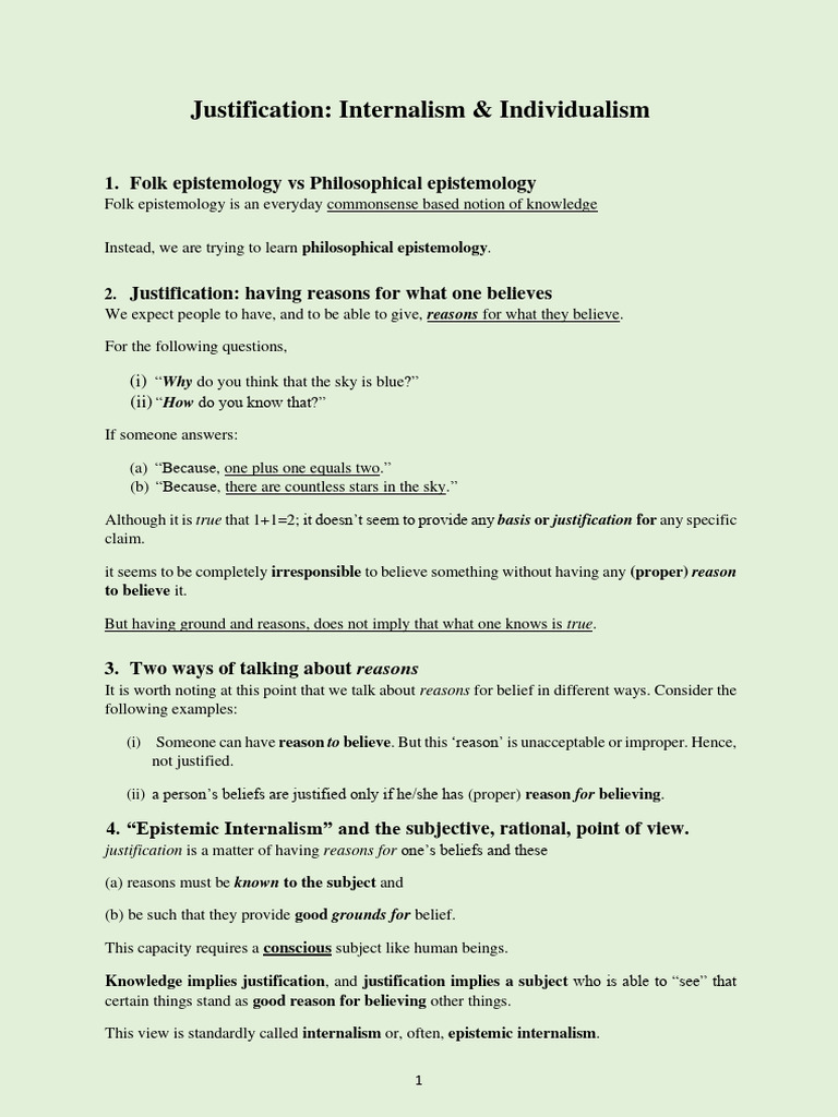Justification in Epistemic Internalism | PDF | Epistemology ...