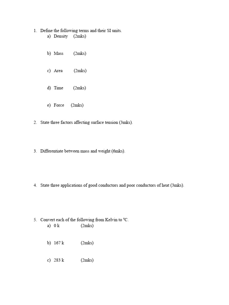 Form 2 Physics Exam Questions Guide | PDF | Science & Mathematics ...