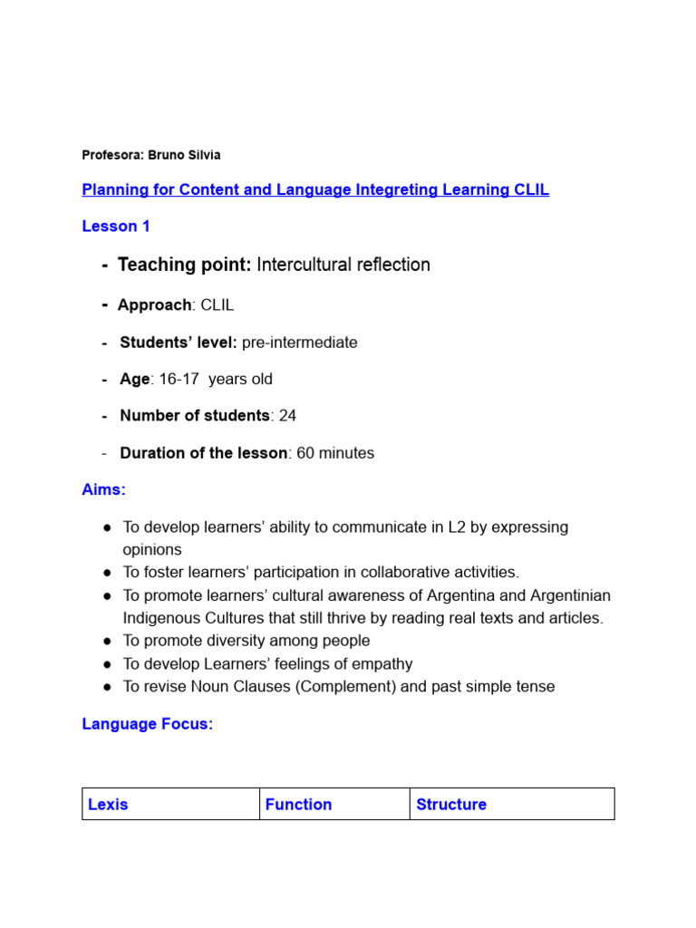 CLIL Lesson Plan: Indigenous Cultures of Argentina | PDF | Linguistics ...