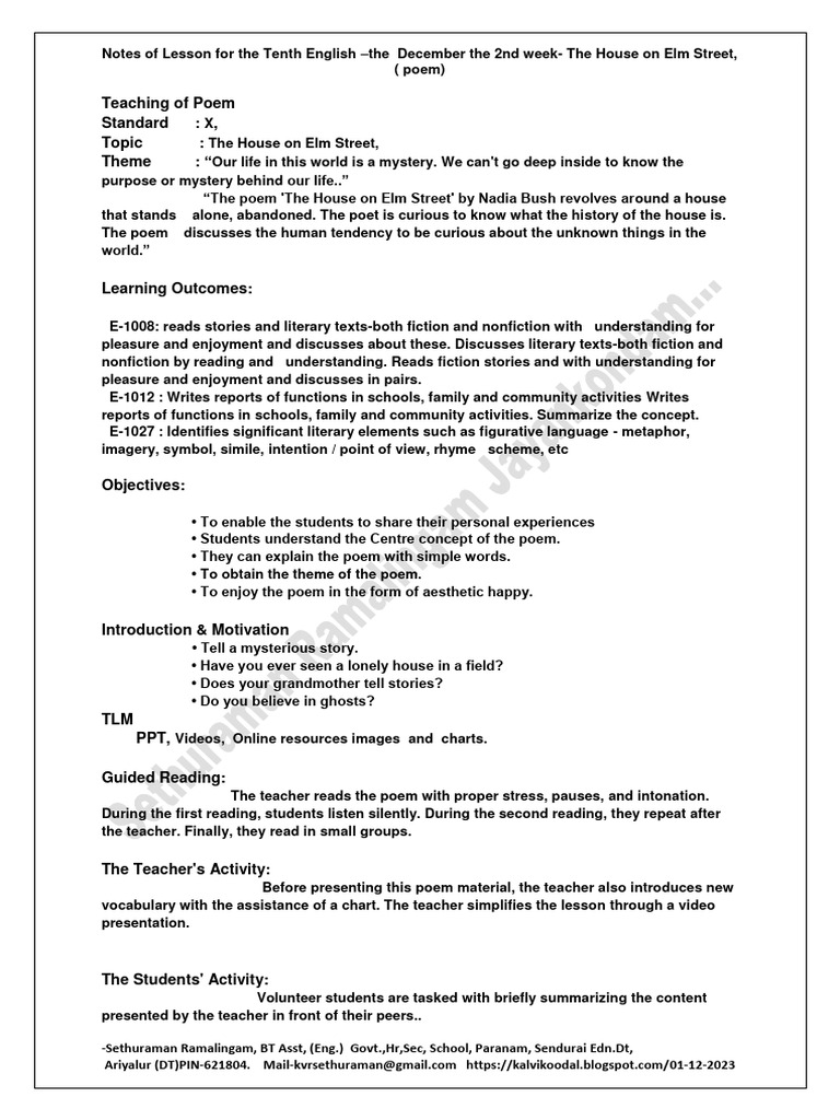 Notes of Lesson For The Tenth English The December The 2nd Week The