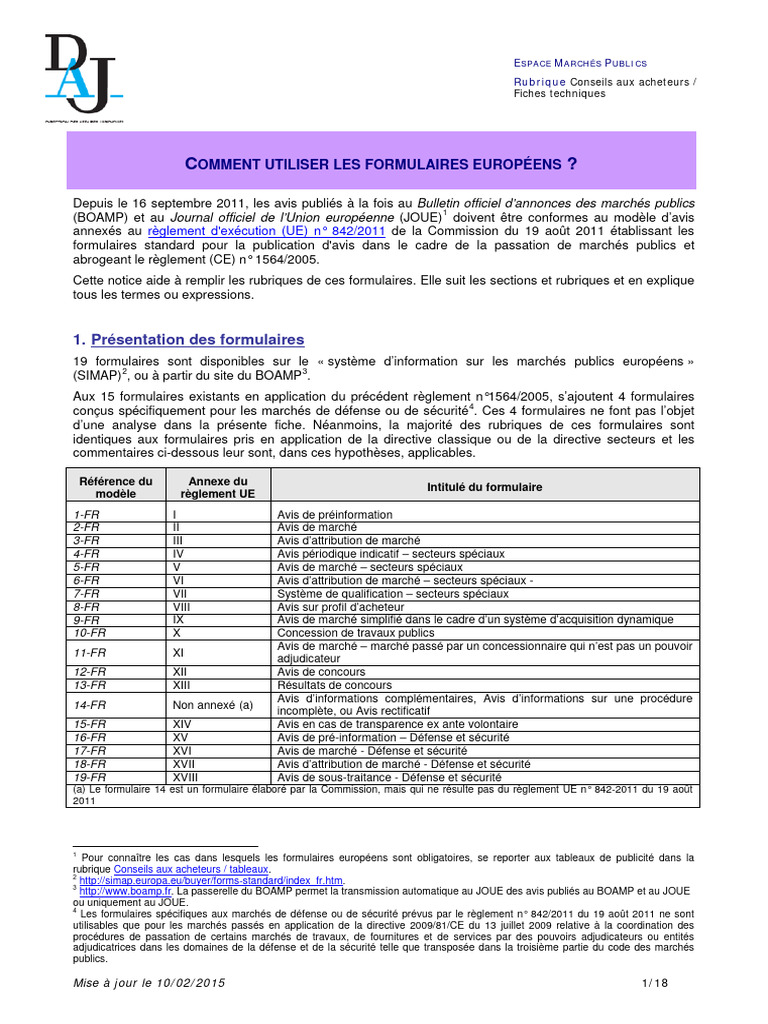 Utilisation des formulaires européens en marchés publics | PDF | Économie