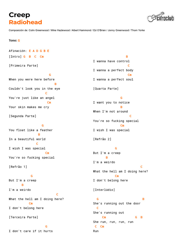 Creep Chords for Guitar | PDF | British Rock Songs | Sound Recording