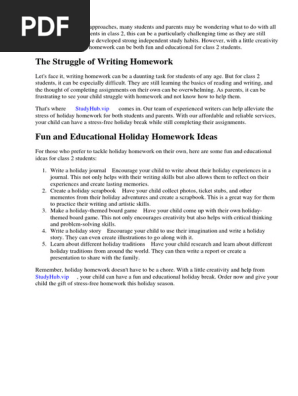 Holiday Homework Ideas for Class 2