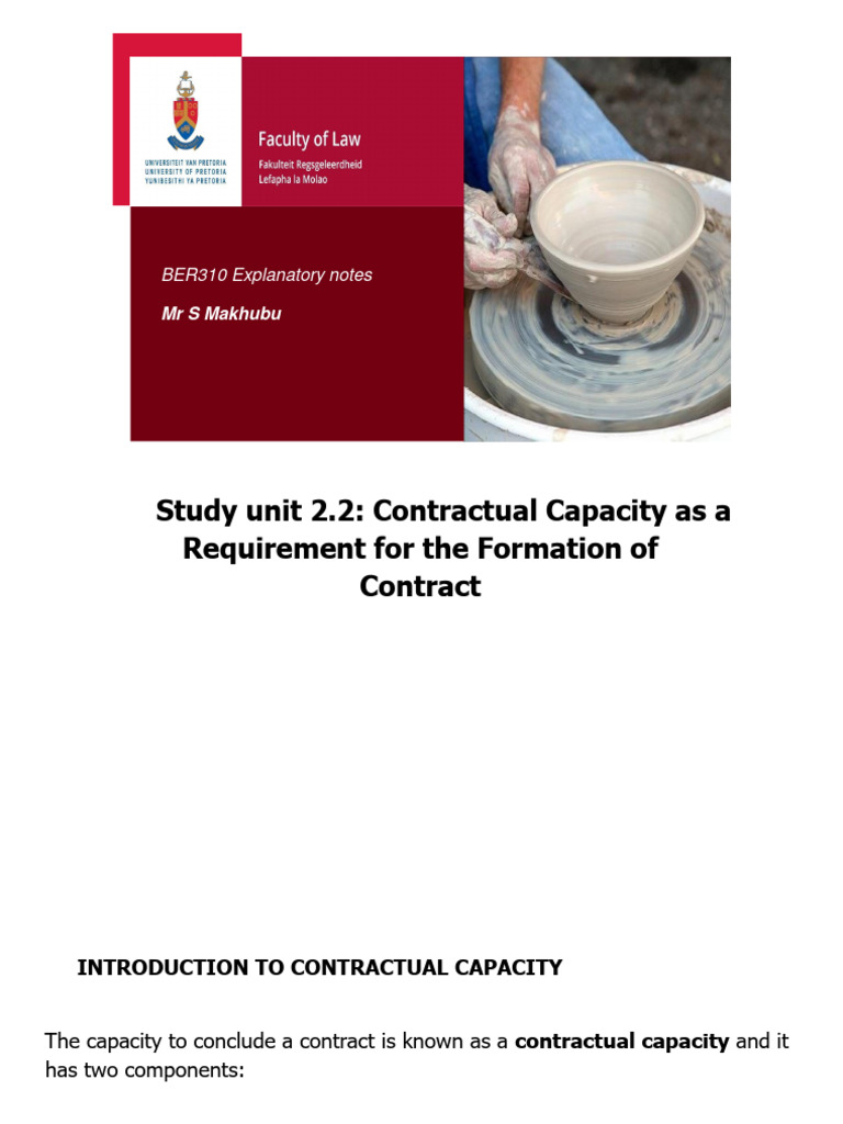 Theme 2 Study Unit 2 2 Contractual Capacity As A Requirement FEF