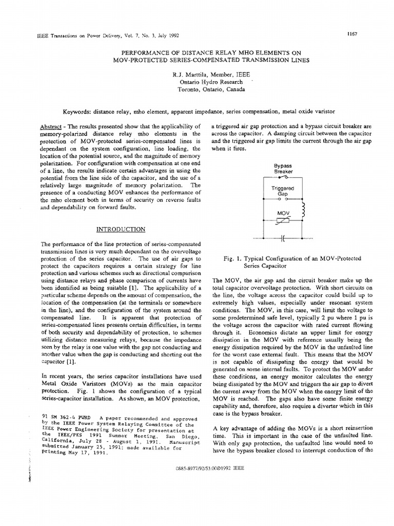 Performance of Distance Relay Mho Elements On MovProtected Series