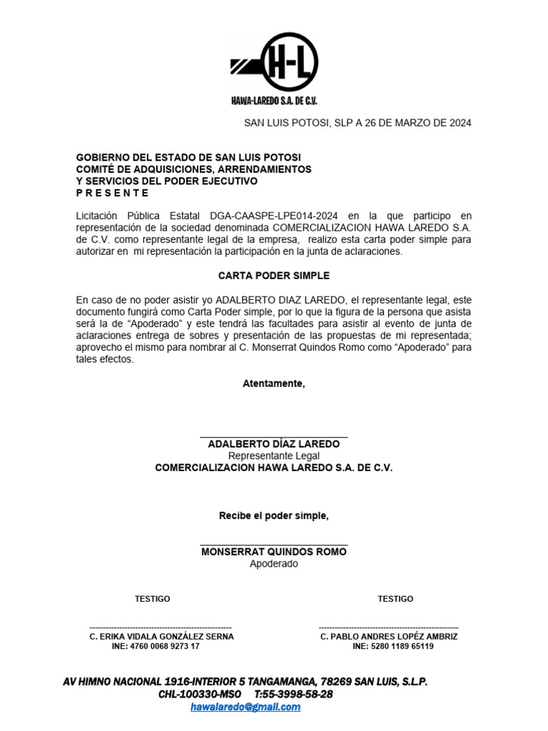 Hawa Carta Poder Slp Brt | PDF | Gobierno