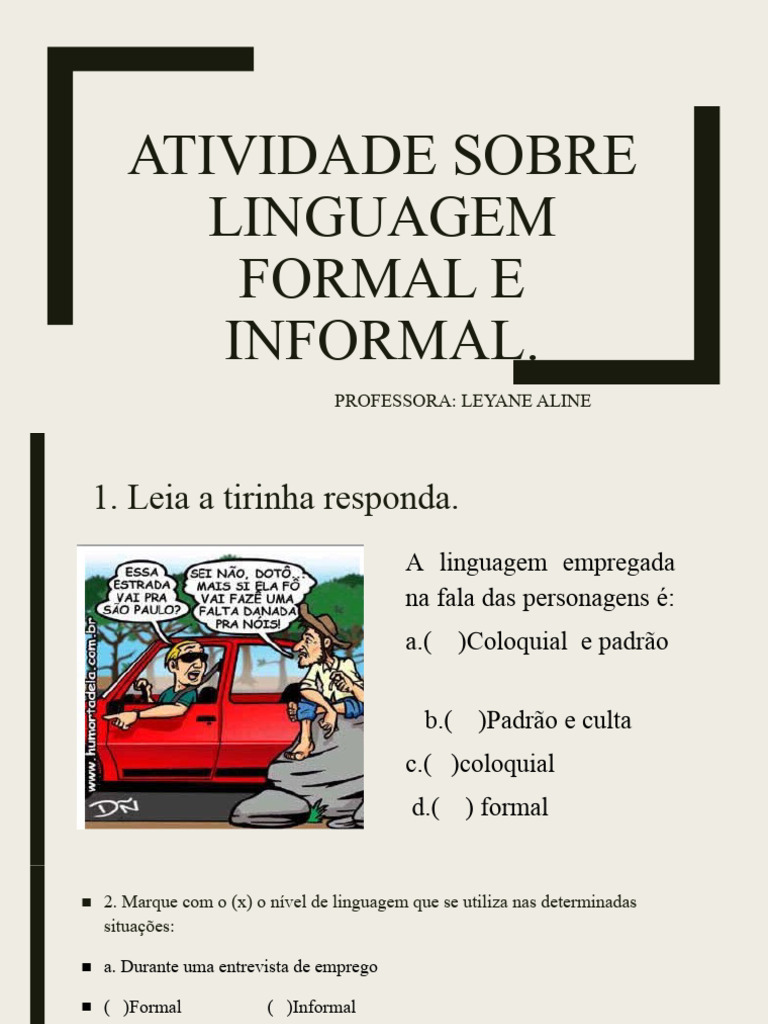Atividades de Linguagem Formal e Informal | PDF