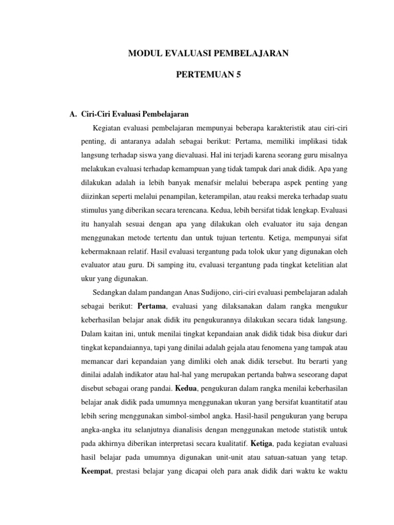 Ciri dan Pendekatan Evaluasi Pembelajaran | PDF | Karier & Perkembangan ...