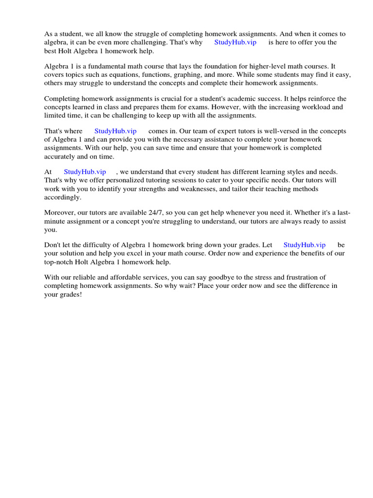 Holt Algebra 1 Homework Help | PDF | Algebra | Textbook