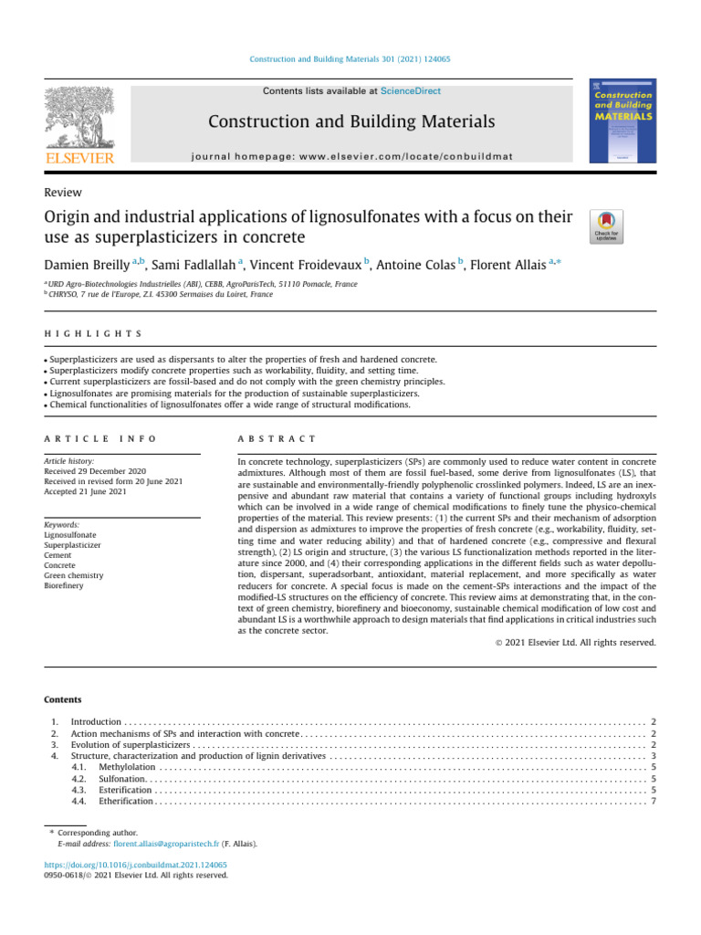 Sustainable Superplasticizers in Concrete | PDF | Concrete | Lignin