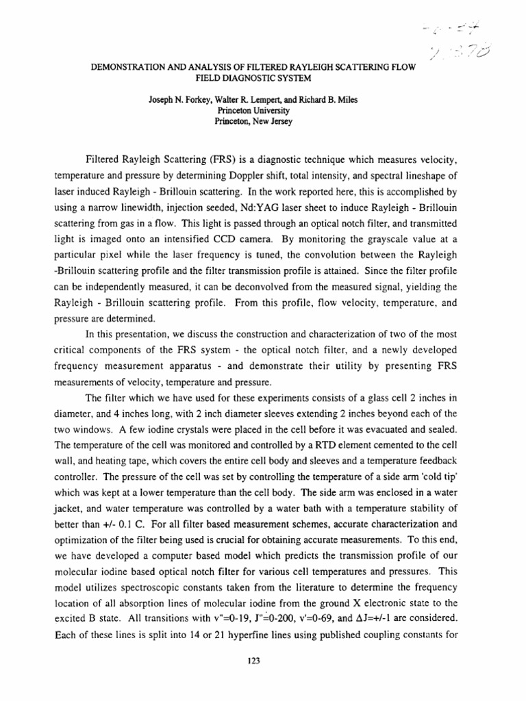 Demonstration and Analysis of Filtered Rayleigh Scattering Flow Field ...