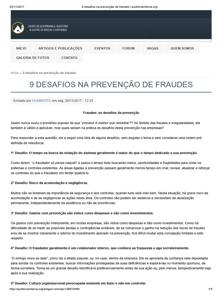 9 Desafios Na Prevenção de Fraudes - Auditoriainterna | PDF ...
