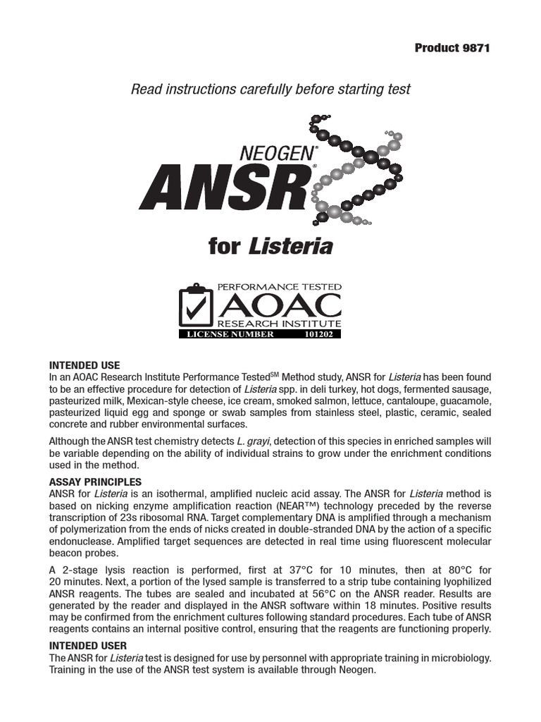 16747D ANSR Listeria Kit Insert (9871) | PDF | Science & Mathematics