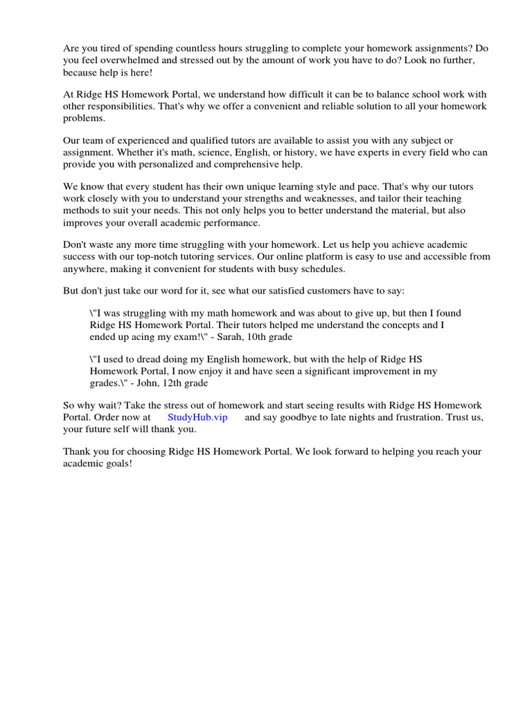 Ridge hs homework portal pdf homework discrimination