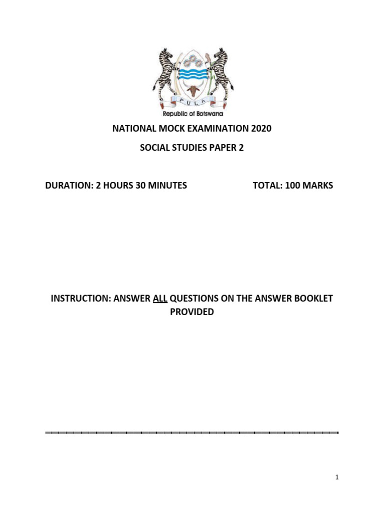 National Social Studies Mock Exam PP2 Question Paper PDF