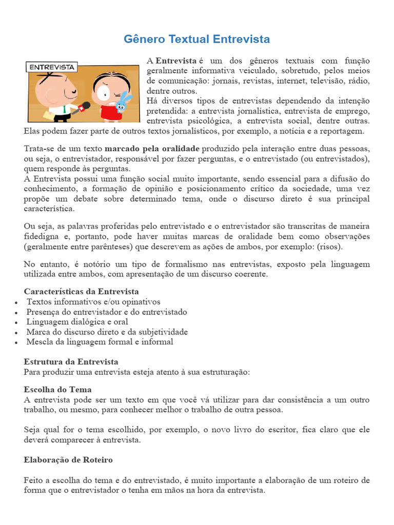 6º ANO PESQUISA Genero Textual Entrevista | PDF | Entrevista | Jornalismo