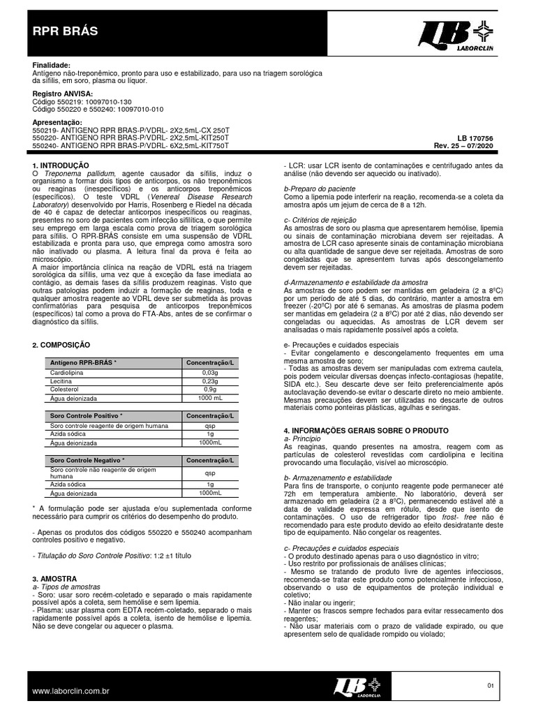 RPR BRÁS - Inserto | PDF | Remédio | Ciências da Saúde