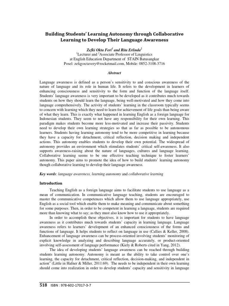 Enhancing Language Awareness via Collaboration | PDF | Learning | Awareness