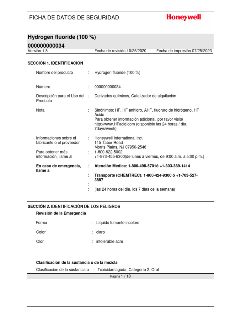 MSDS AHF Spanish | PDF | Agua | Información