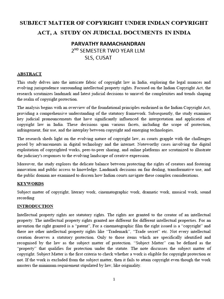Copyright Subject Matter in India | PDF | Copyright | Intellectual Property