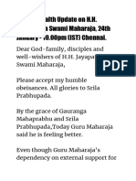 Official Health Update On H.H. Jayapataka Swami Maharaja, 24th January - 10.00pm (IST) Chennai