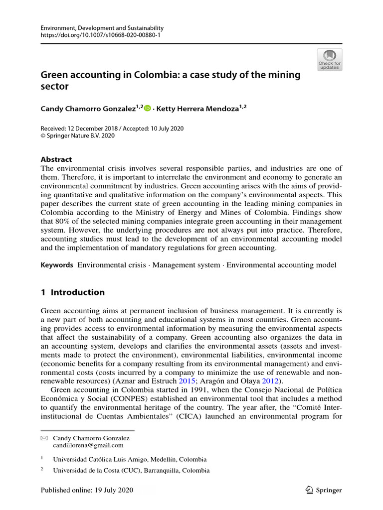 Green Accounting in Colombia A Case Study of The Mining | PDF ...