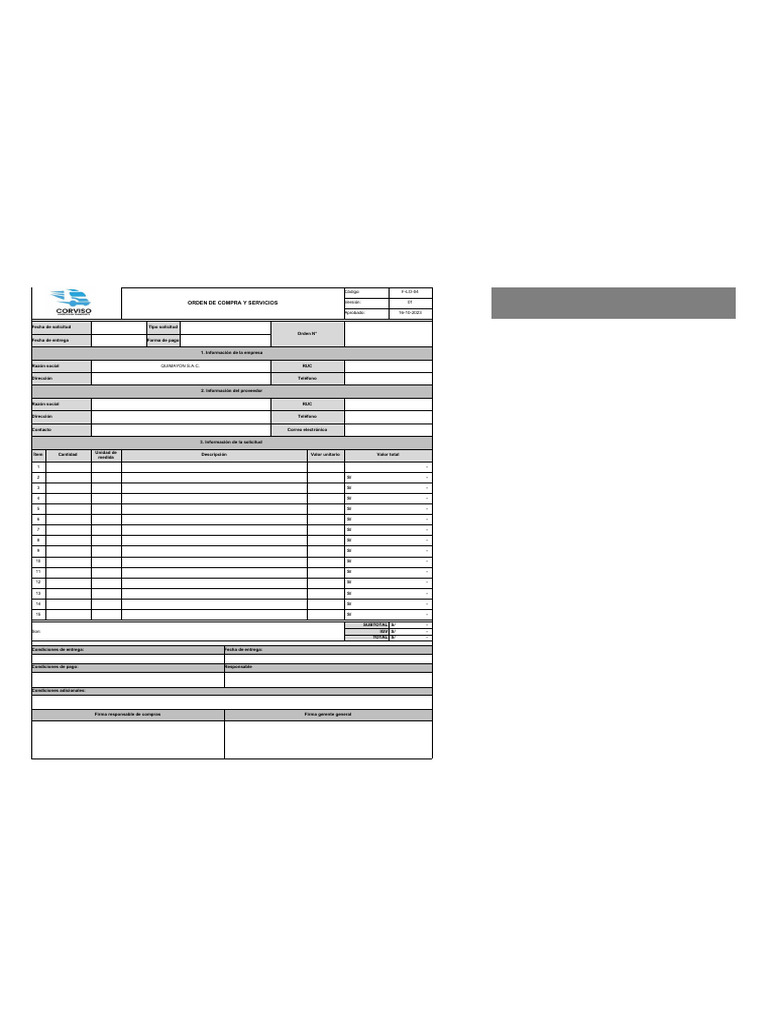 F-LO-04 Orden de Compra y Servicios | PDF